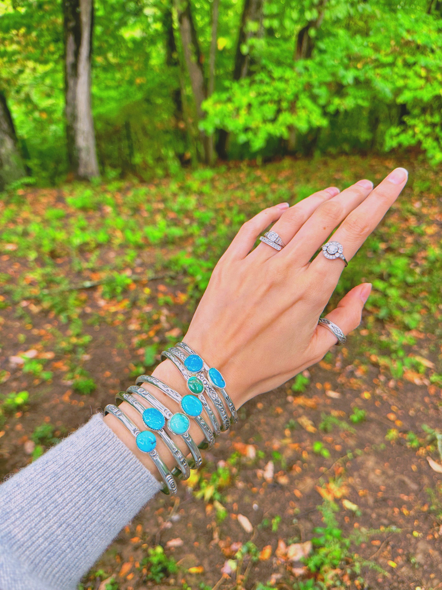 Hand Stamped Cuff with Sleeping Beauty Turquoise