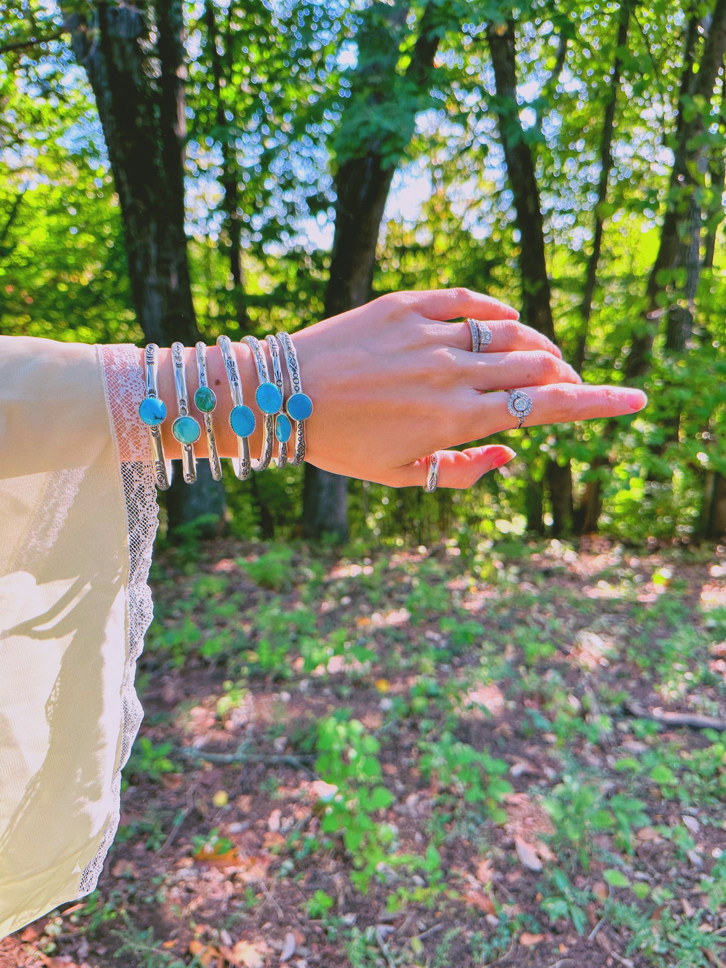Hand Stamped Cuff with Golden Hills Turquoise