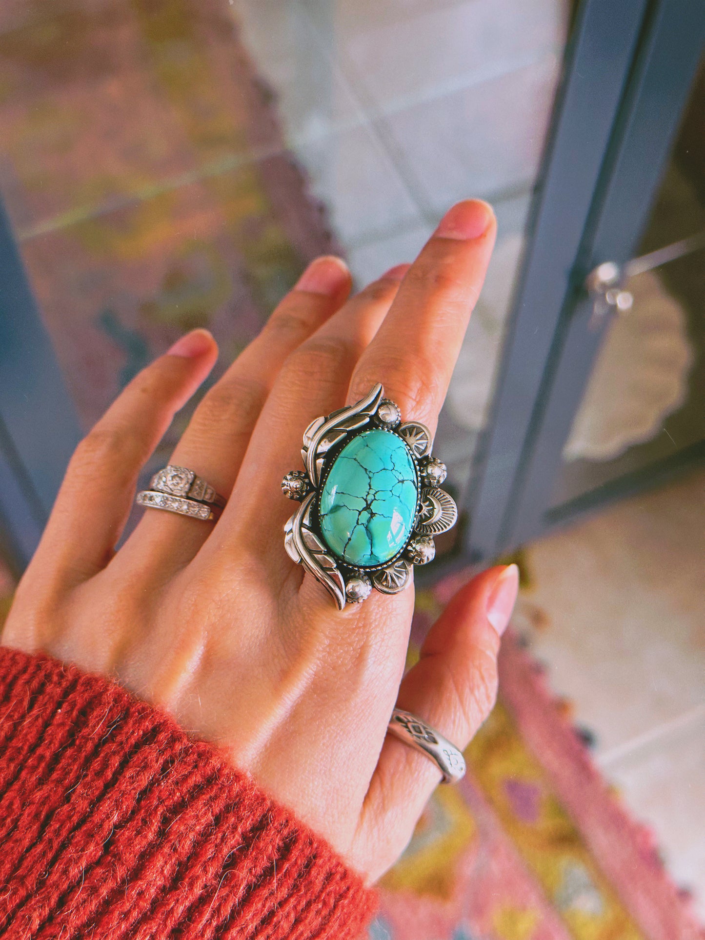 Polychrome turquoise botanical ring for Julia ONLY