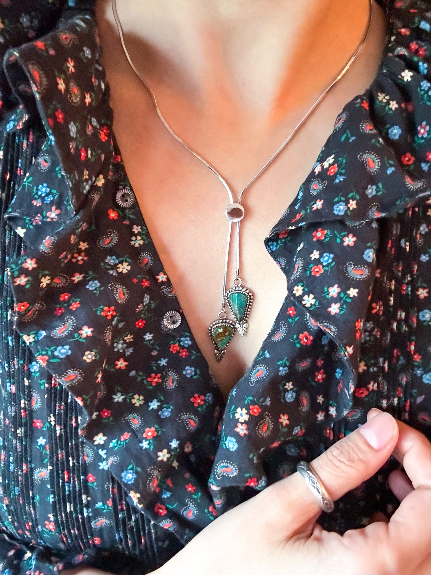 Edin Bolo Lariat Necklace with Turquoise Mountain Turquoise