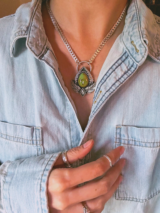 Green and Yellow Polychrome Turquoise Botanical Necklace