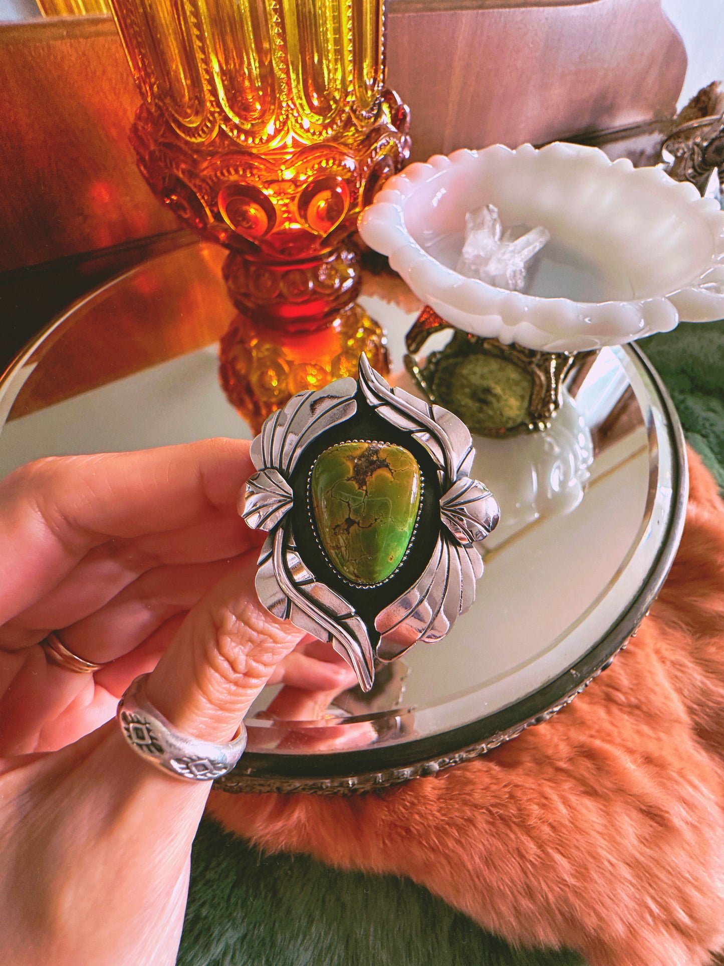 High grade Blackjack turquoise botanical ring for Katy ONLY