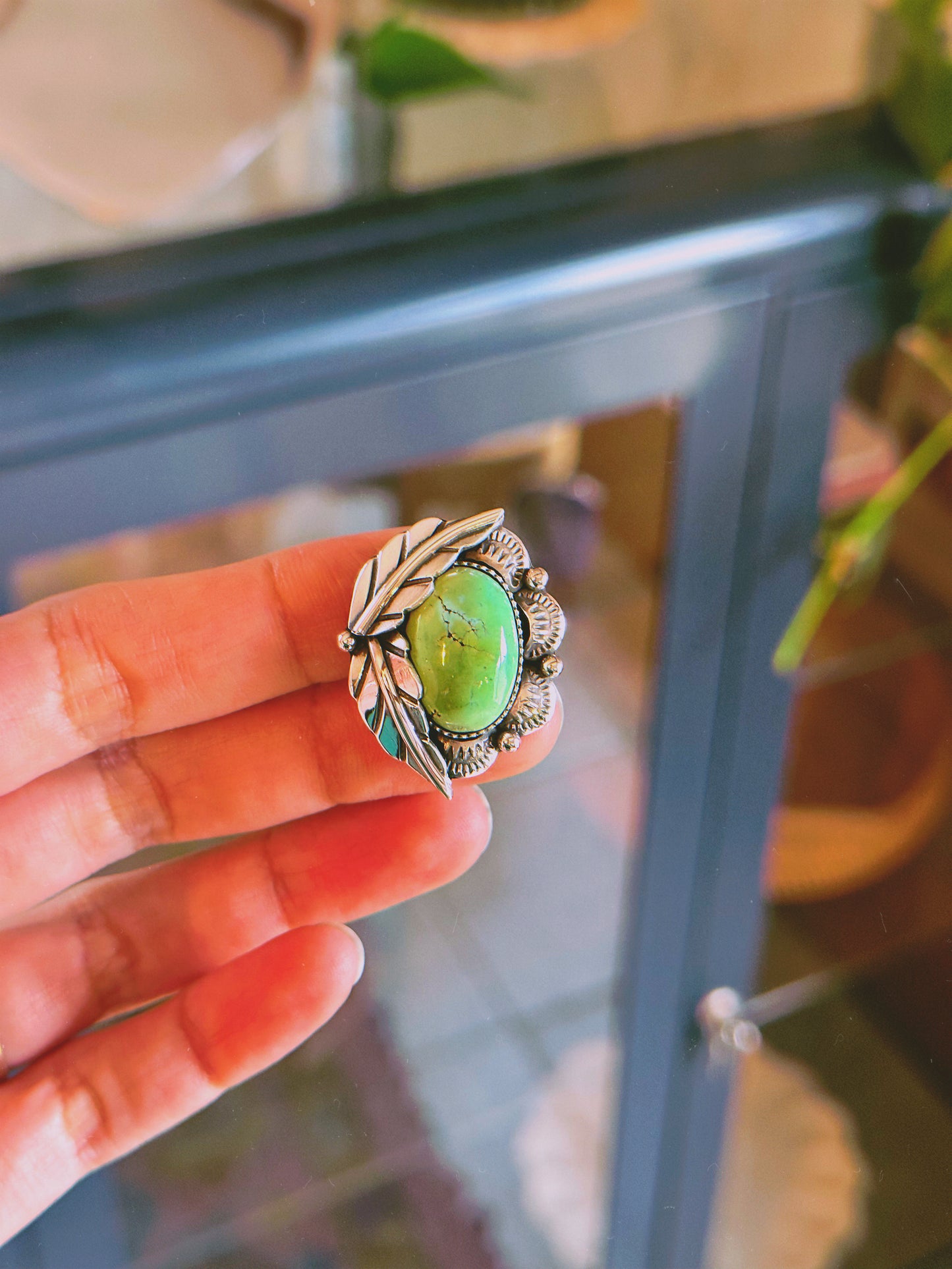 Polychrome blue green botanical ring for Jennifer ONLY