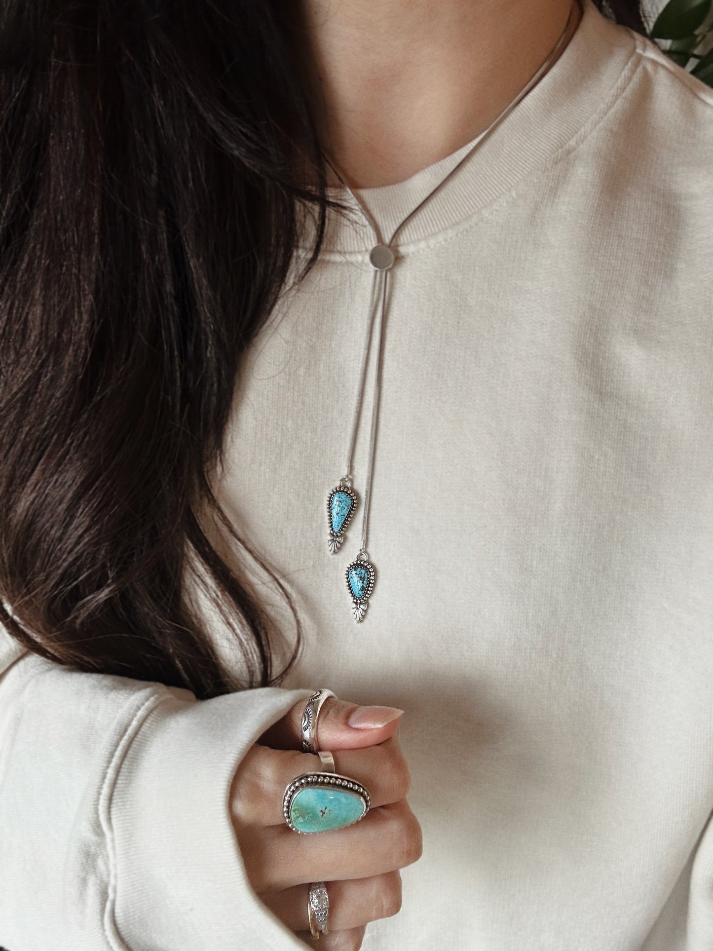 Double Stone Bolo Necklace with Sonoran Gem Turquoise