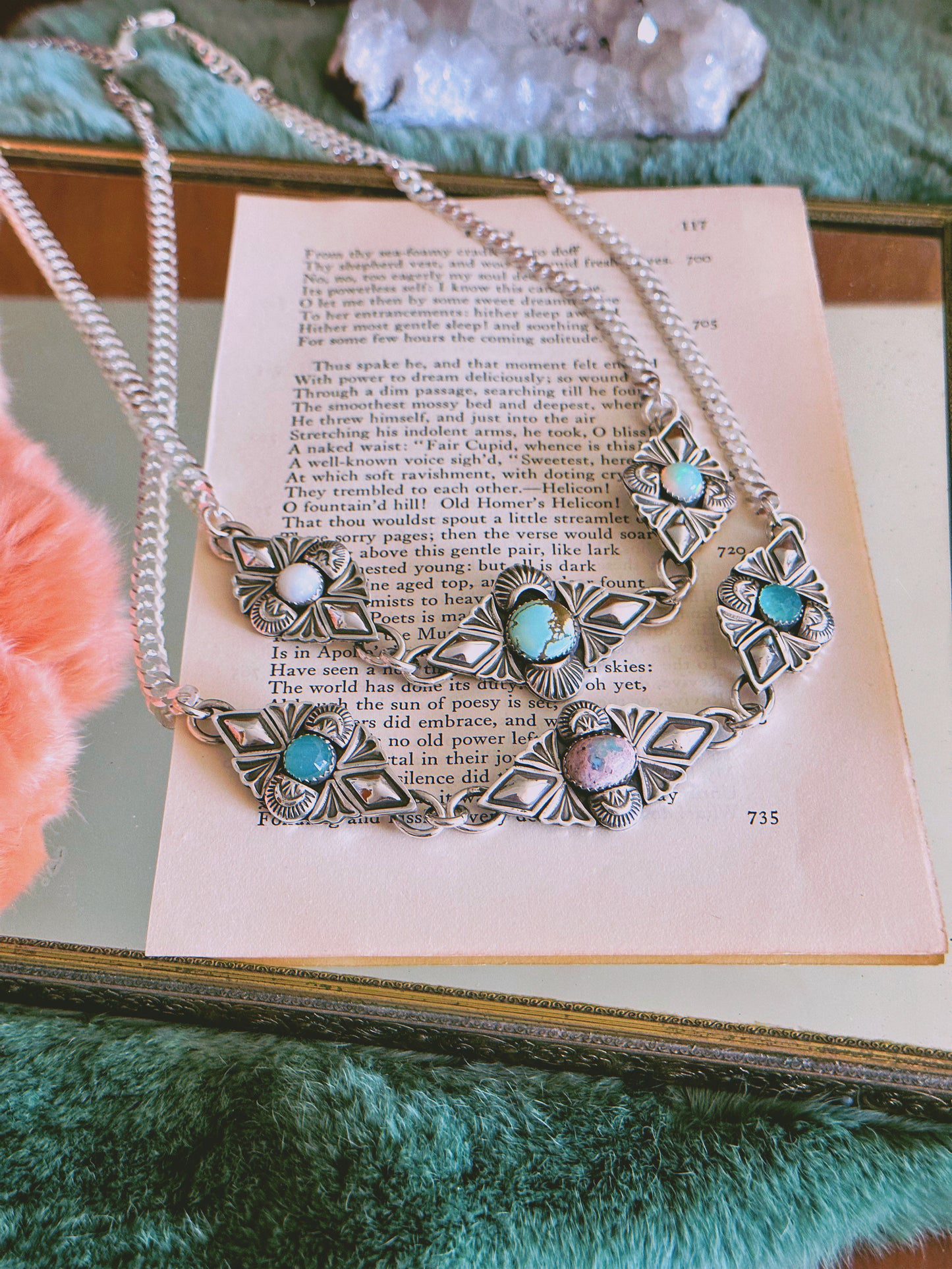 Heirloom Trinity Choker Necklace with Iron Maiden Turquoise and Ethiopian Opal
