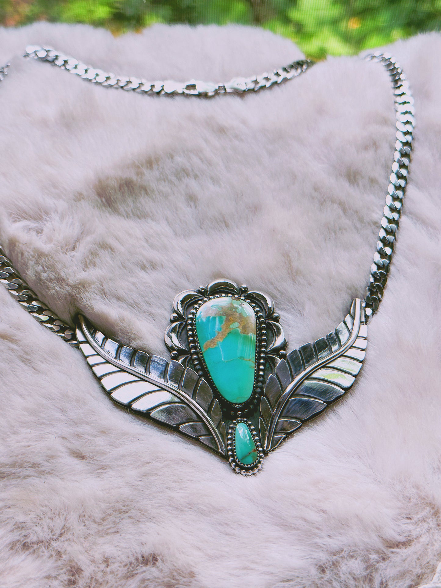 Heirloom Botanical Double Stone Necklace with Old Stock Royston Turquoise