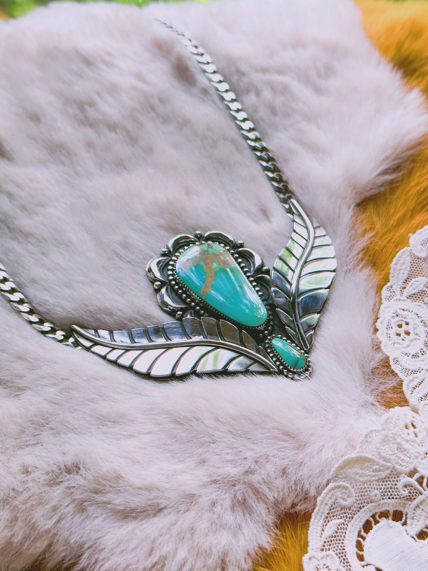 Heirloom Botanical Double Stone Necklace with Old Stock Royston Turquoise