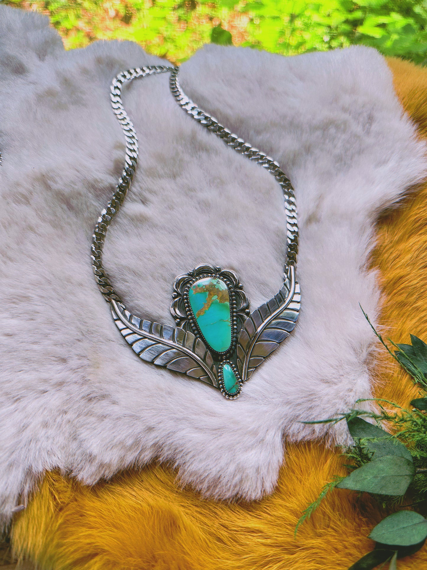 Heirloom Botanical Double Stone Necklace with Old Stock Royston Turquoise