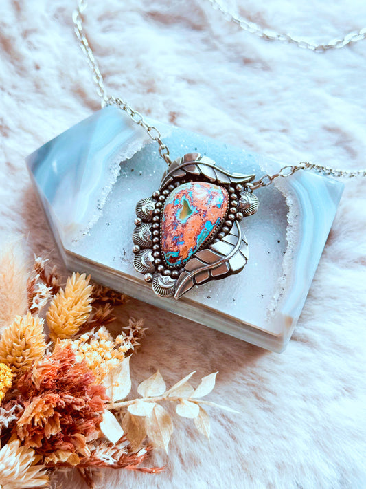Electric Blue and Pink Botanical Opal Necklace