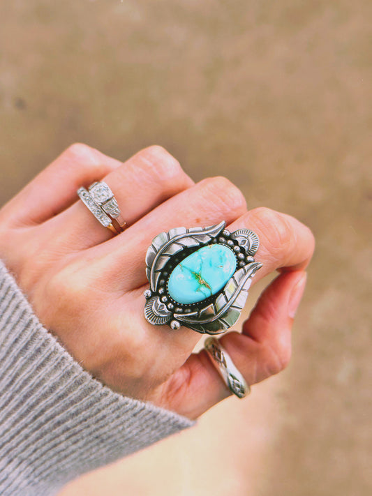 Beautiful Royston Turquoise Botanical Ring or Necklace - You Choose!