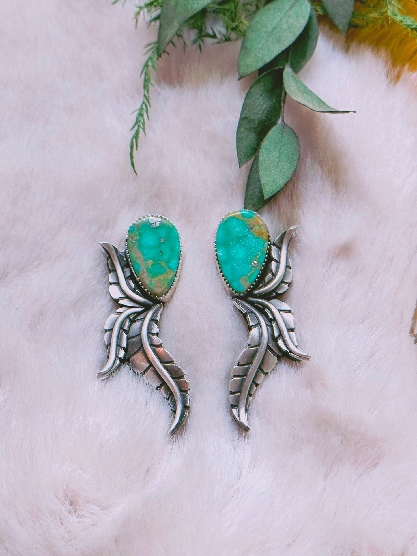 Pre-order botanical earrings with green Campitos turquoise for Melanie ONLY