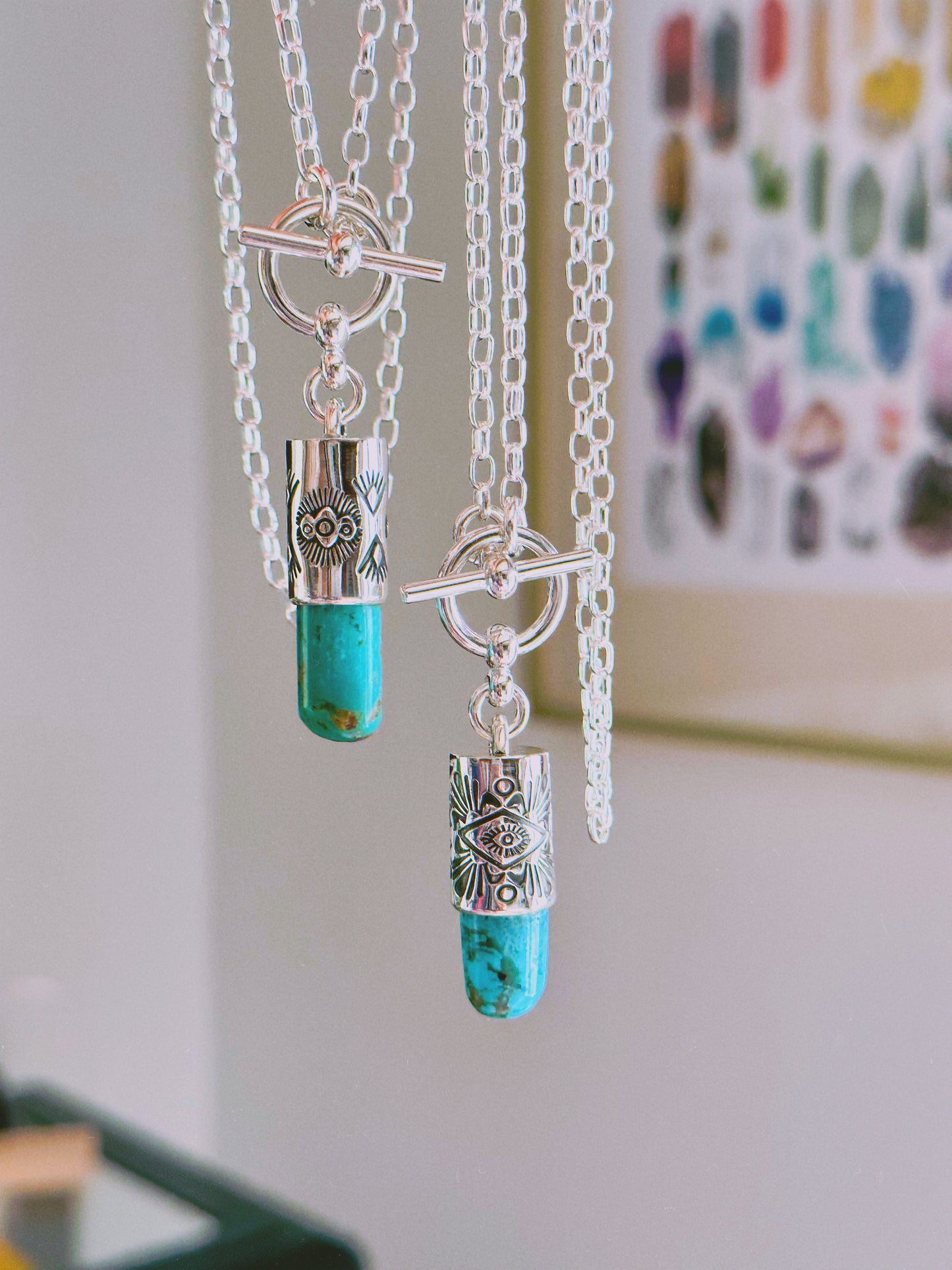 Handstamped Toggle Talisman with Campitos Turquoise