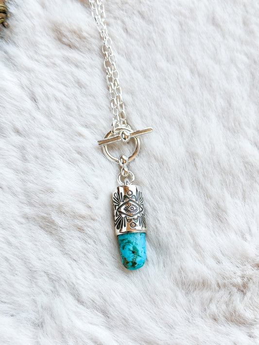 Handstamped Toggle Talisman with Campitos Turquoise