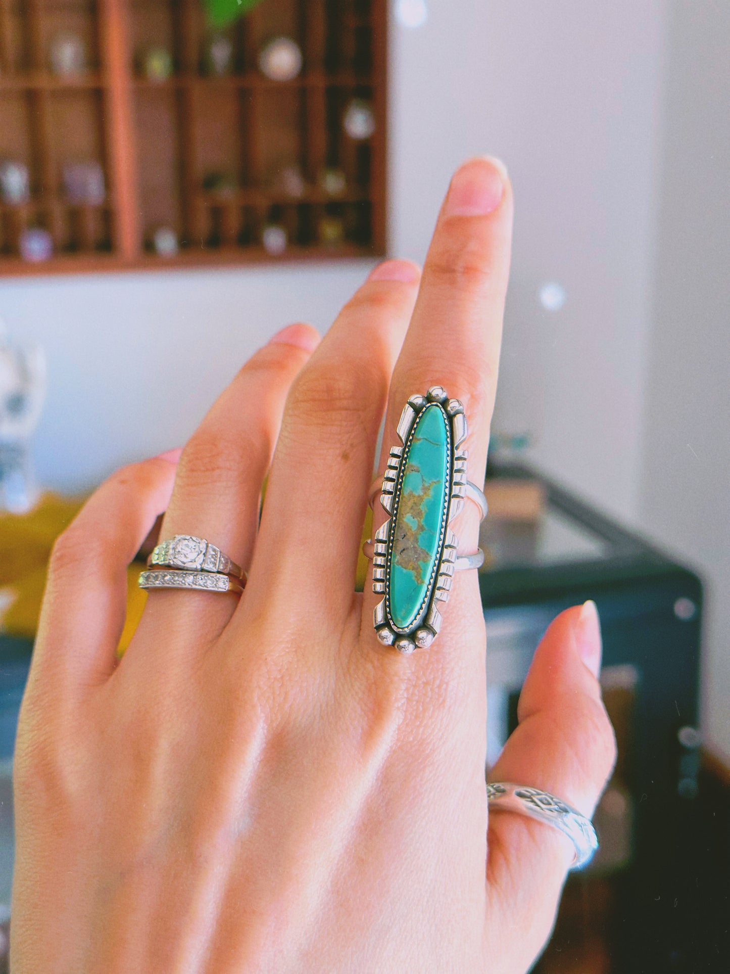 Saw cut Ring with Mina Maria turquoise SIZE 7